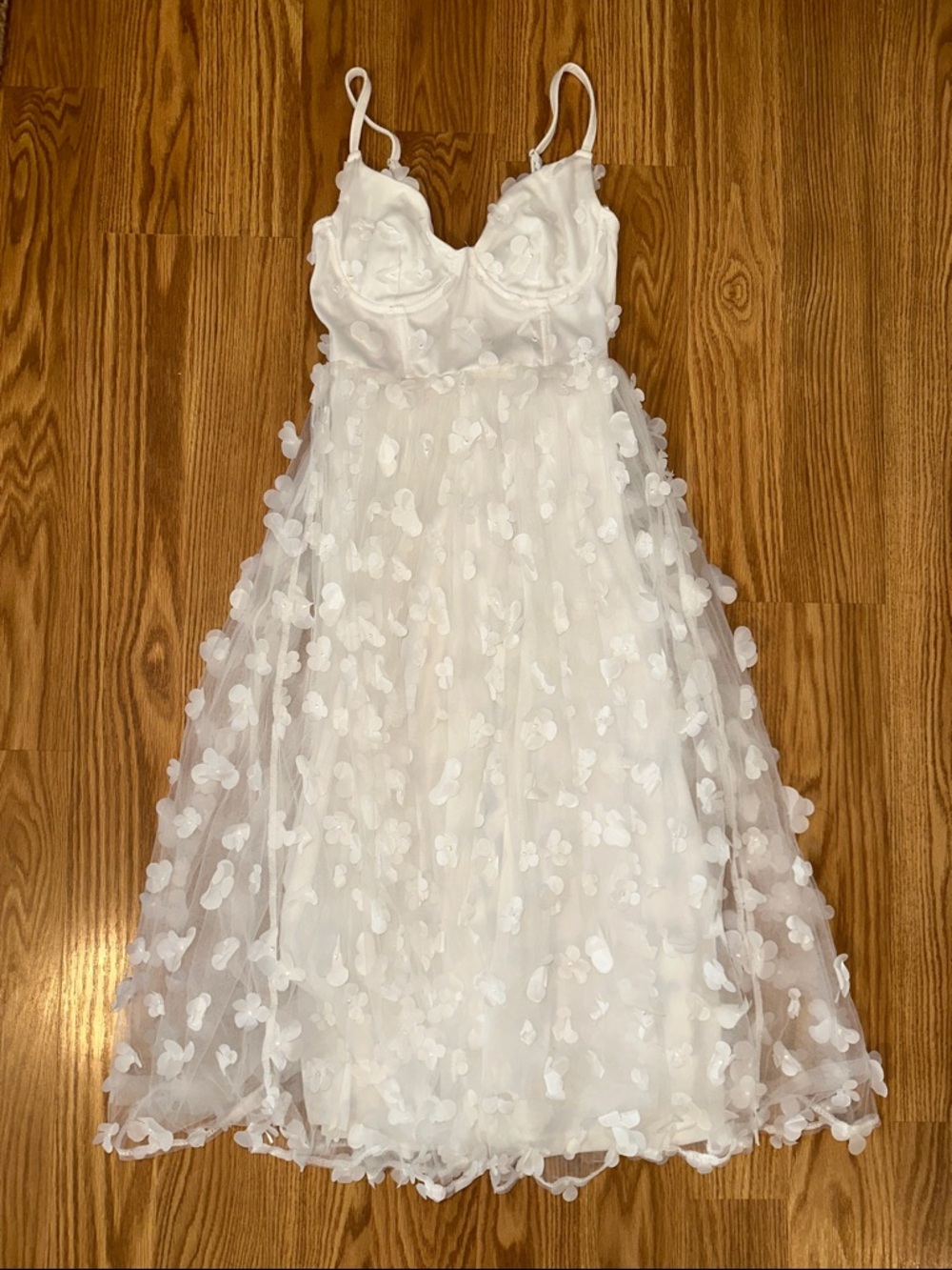 Lulus Whimsical Wishes White 3D Floral Bustier Midi Dress